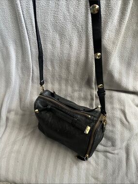 Halston Heritage Black Leather Crossbody Bag with Gold Hardware